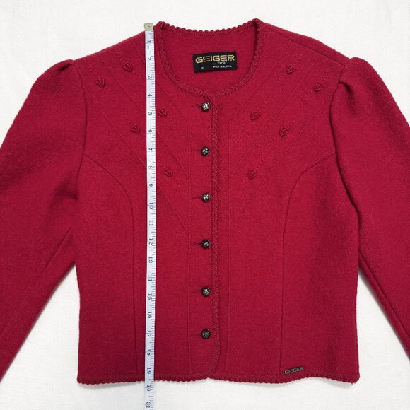 Vintage Geiger Tyrol Red Boiled Wool Puff Sleeve Jacket Made in Austria Size 38 - Picture 12 of 15